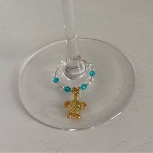 Set of 4 Handmade Custom Beaded Coastal Wine Charms - 14k Gold Filled Accents